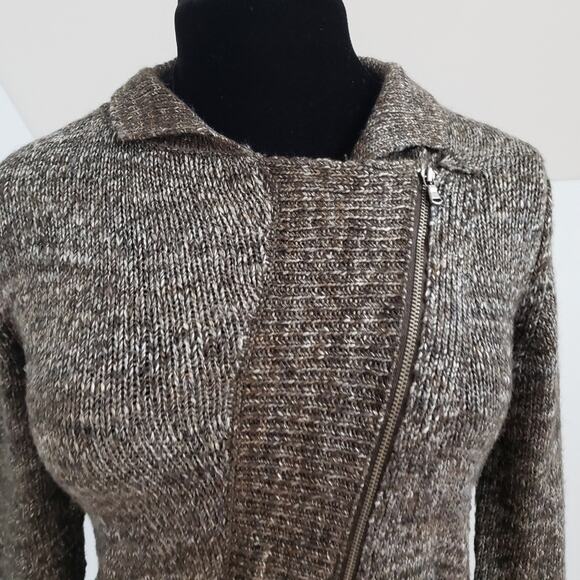 Gap Asymmetric Zipper Long Sleeve Wool Alpaca Brown Knit Cardigan Sweater Edgy S - Picture 6 of 13